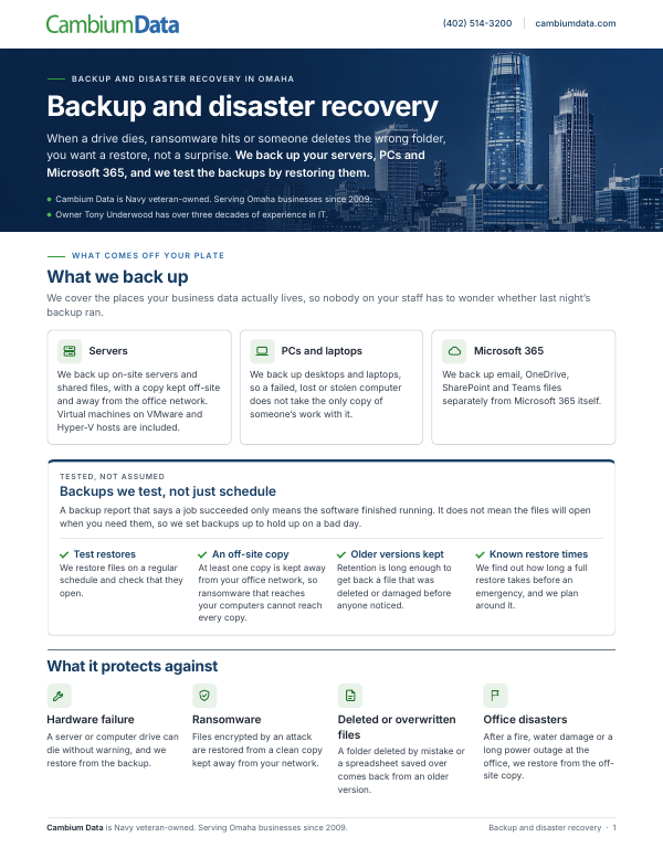 Cover page of the Backup and Disaster Recovery PDF