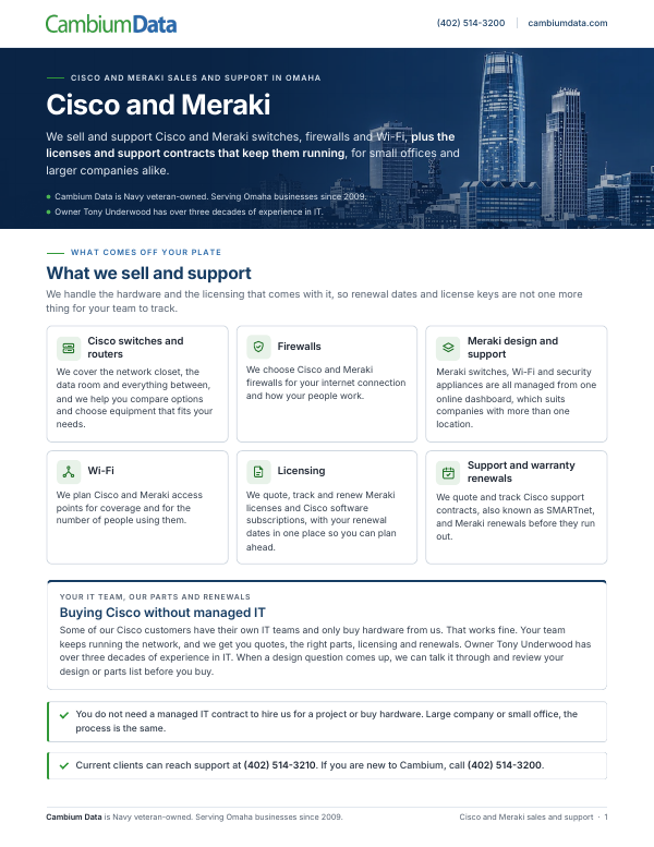 Cover page of the Cisco and Meraki Sales and Support PDF