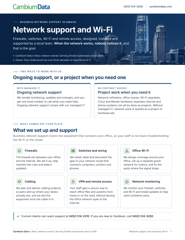 Cover page of the Network Support and Business Wi-Fi PDF